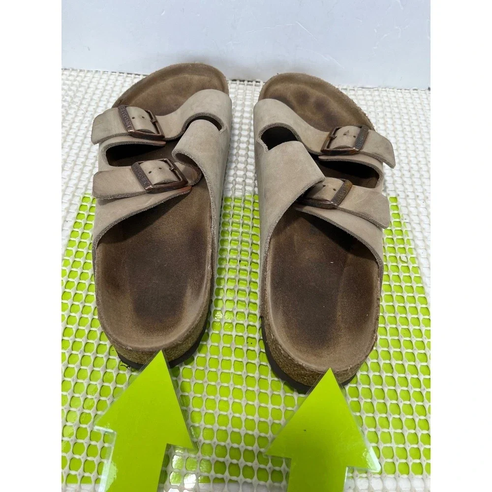 Birkenstock Arizona Tobacco Brown Nubuck Leather Slide Sandals
